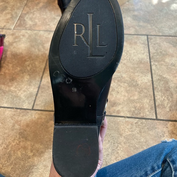 Ralph Lauren black leather riding boots equestrian 5B buckle hardware heeled - Picture 4 of 5